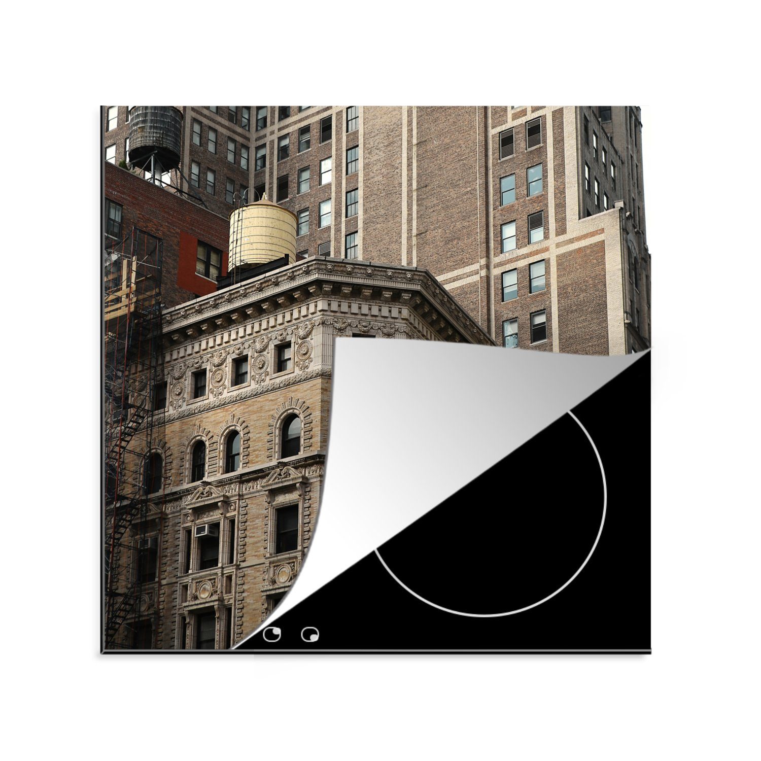 MuchoWow Herdblende-/Abdeckplatte Überlappende Gebäude am Broadway, New York, Vinyl, (1 tlg), 78x78 cm, Ceranfeldabdeckung, Arbeitsplatte für küche