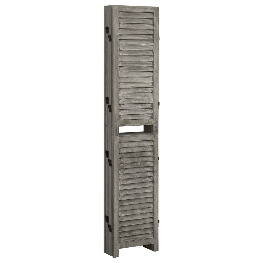 furnicato Raumteiler Klappbarer aus massivem Paulownia-Holz 214x166 cm Grau, 1-tlg., Lichtdurchlässiger Paravent mit Lüftungsschlitzen und klappbar