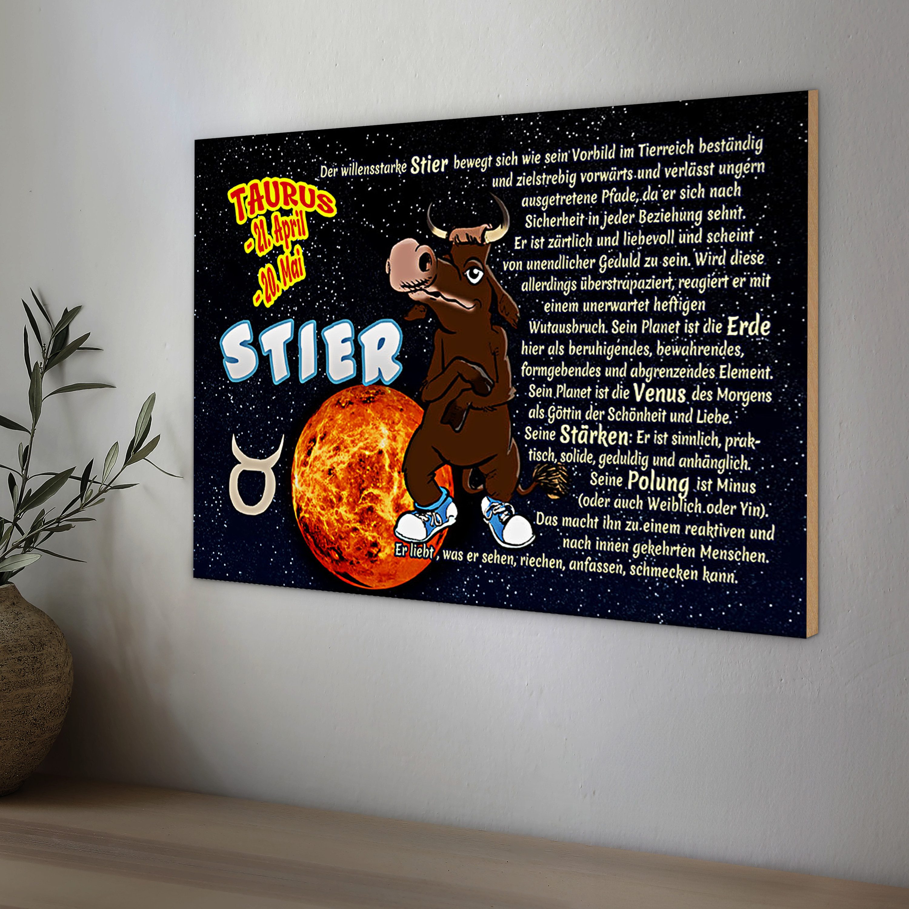 Roomando Holzbild Sternzeichen 40x30cm Stier Planet Venus