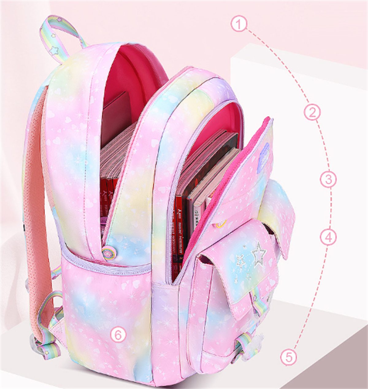 rosa Farbblock-Motiv wasserfester, carefully Kinder Niedlicher, selected Rucksack für mit Kinderrucksack Fantasierosa