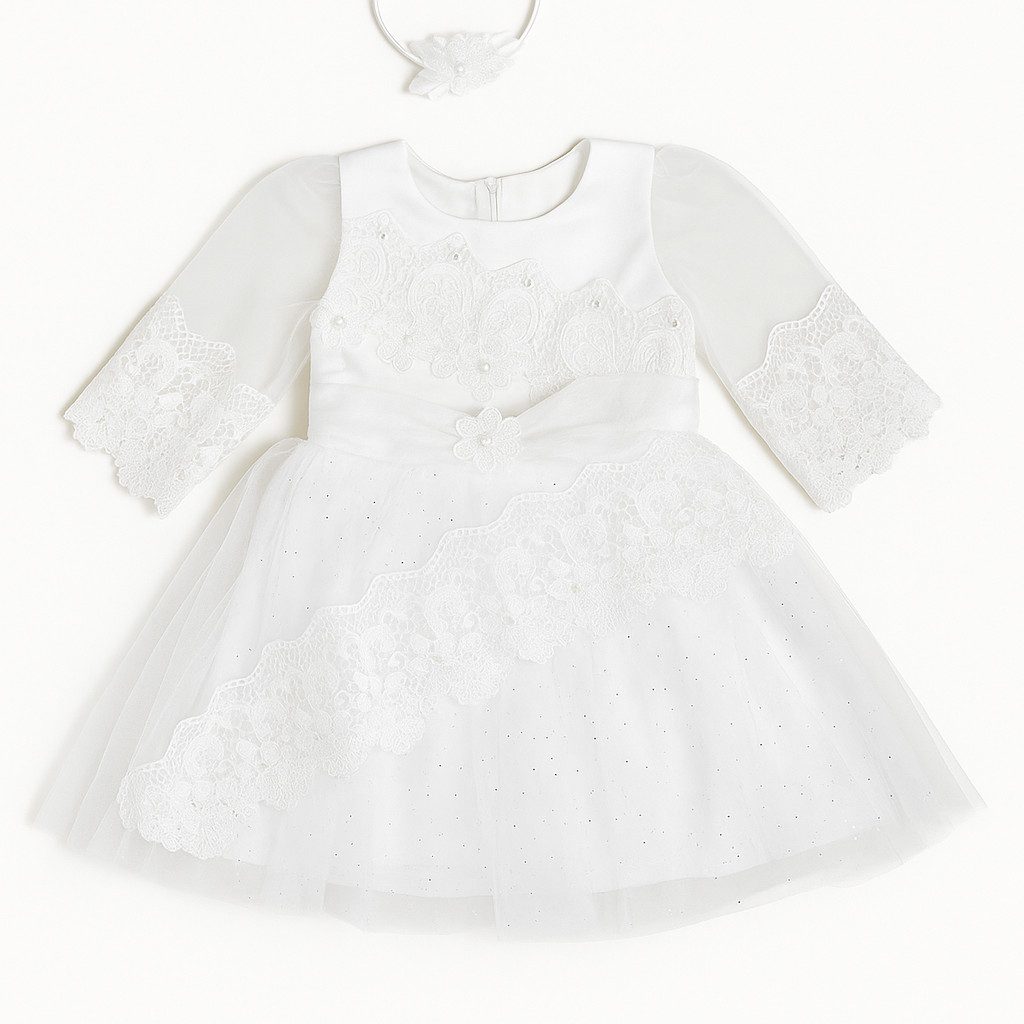 Partykleid Prinzessin Kleid, Festkleid, Taufkleid, Spitze, 100% Baumwolle, Weiß