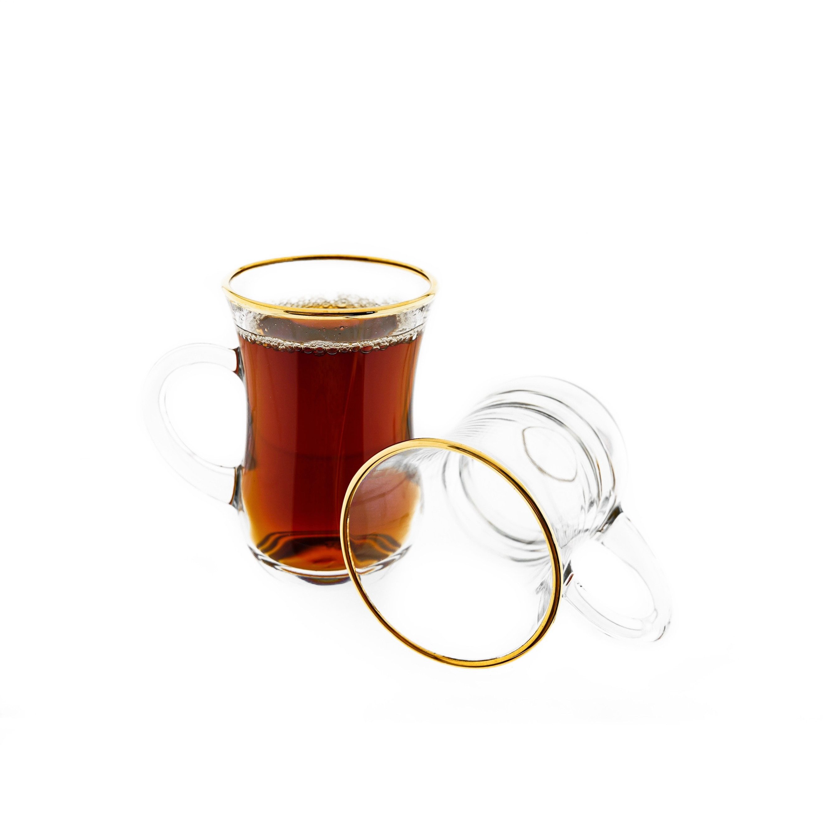 Pasabahce Teeglas 6-teiliges Teegläser-Set mit Henkel, Goldumrandung, 145 ml, 6-tlg.