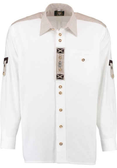 OS-Trachten Trachtenhemd Nvoion Langarmhemd mit Paspeltasche, Zierteile auf der Knopfleiste