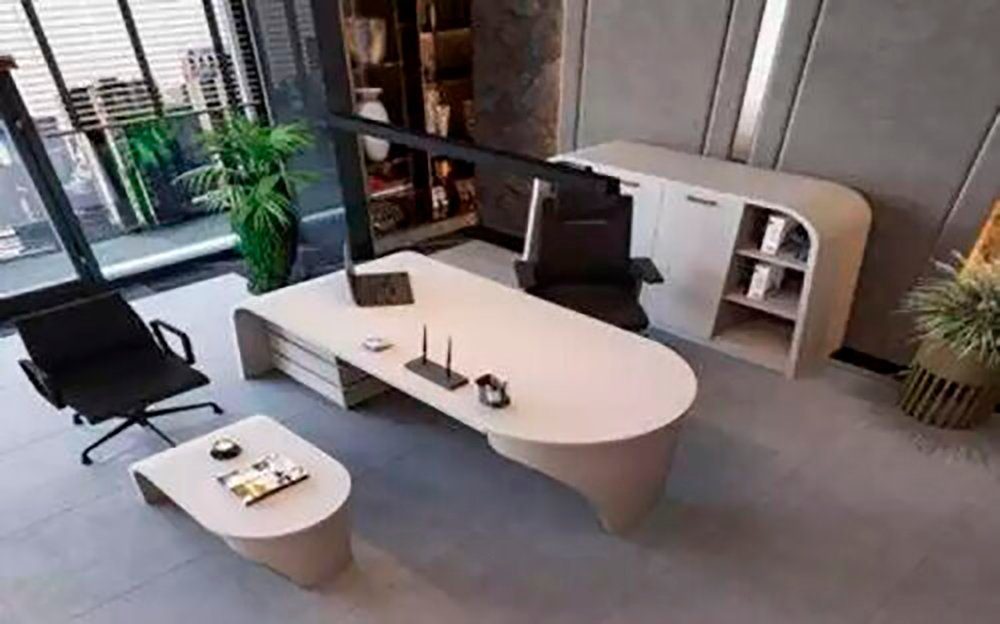 Weißes (3-St., Schreibtisch Oval Schreibtisch/Aktenschrank/Couchtisch) JVmoebel Chef Schreibtisch Couchtisch Aktenschrank Set Büro Regal