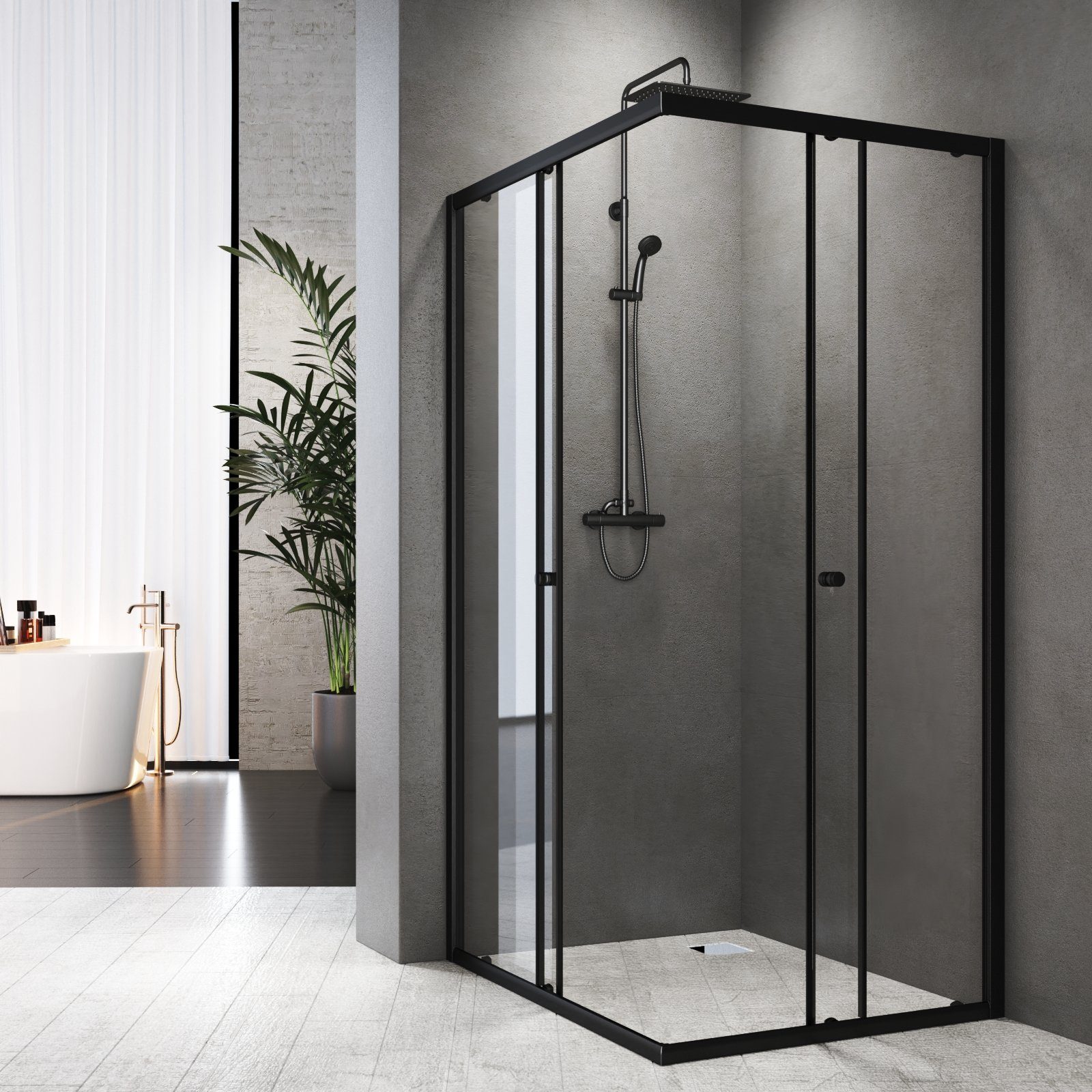 Boromal Eckdusche 80x80 Duschkabine Schwarz 80x80x185cm günstig online kaufen
