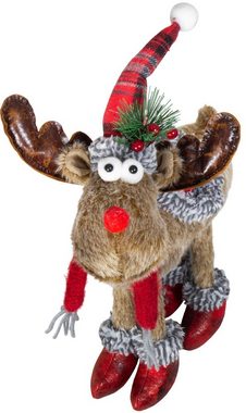 Christmas Paradise Weihnachtsfigur stehender Elch 35cm (43cm) (Dekofigur, 1 St), Rentier stehend, Weihnachtsdeko Braun Rot