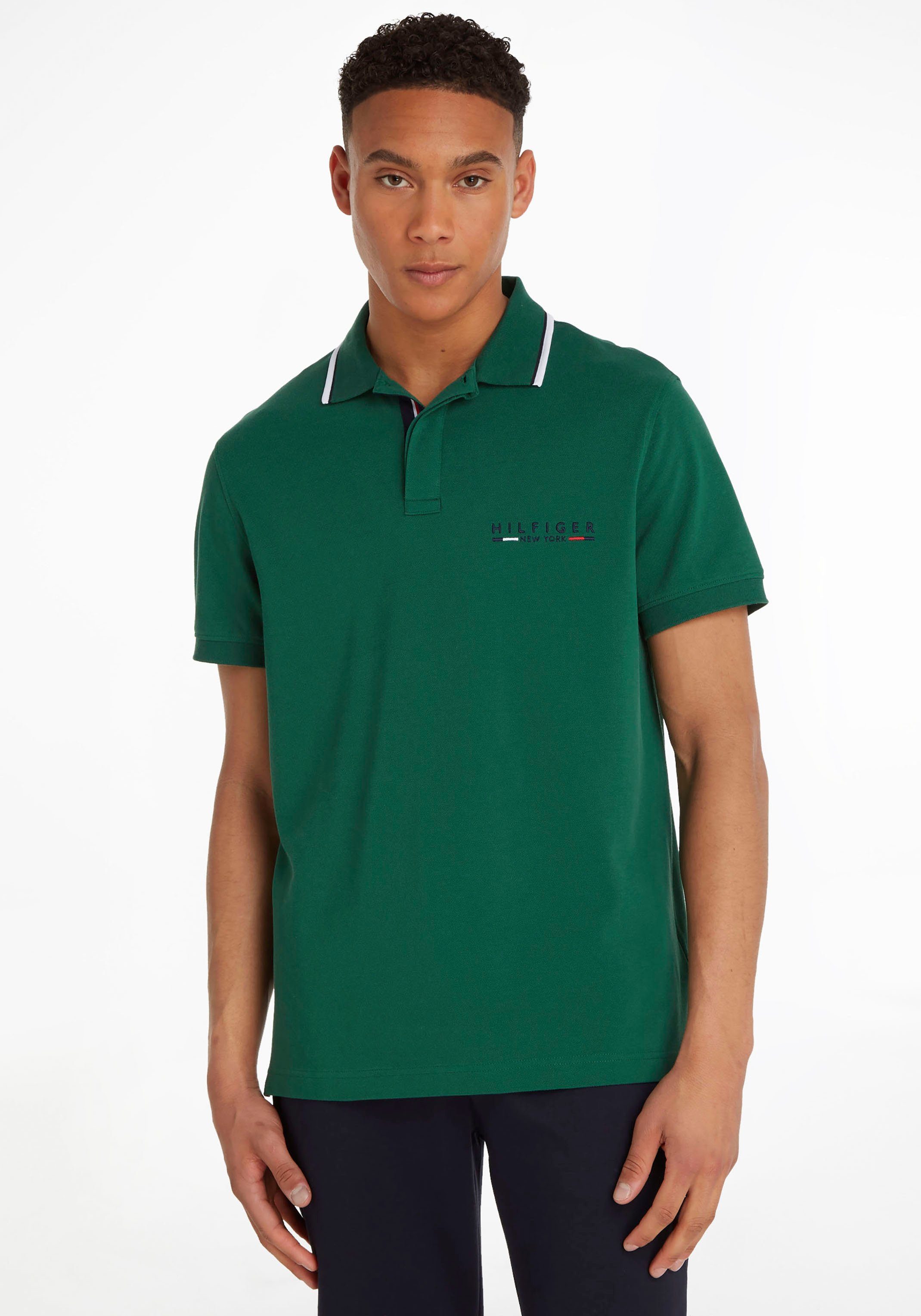 am POLO Kragen LOGO BRAND Hilfiger Prep REG Logotape Poloshirt mit LOVE Green Tommy