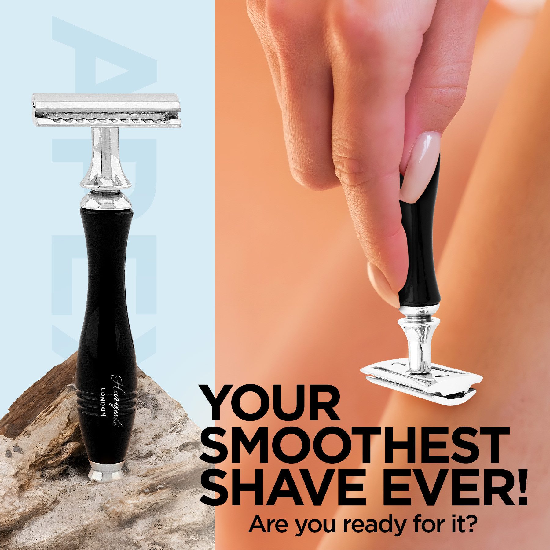 Haryali London Nassrasierer De Rasierhobel für Unisex, rutschfester Metallgriff, schwarz, Pack, Rutschfester, verstellbarer Nassrasierer aus hochwertigem Metall, Abwaschbarer, rutschfester, glänzender Metallgriff, Rasurerlebnis