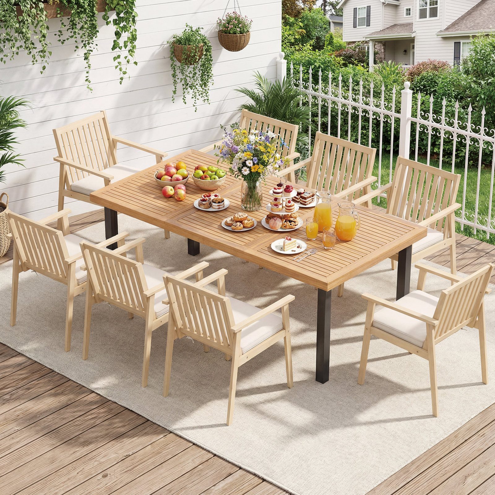 COSTWAY Gartenstuhl, 2er Set Akazienholz mit Kissen und Armlehnen 180 kg