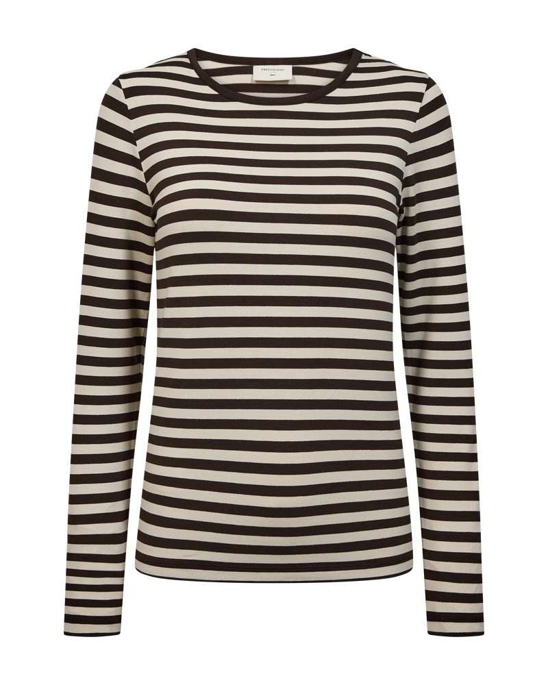 FREEQUENT Langarmshirt FQLIANA-TEE im Streifen-Look / Viskose-Stretch