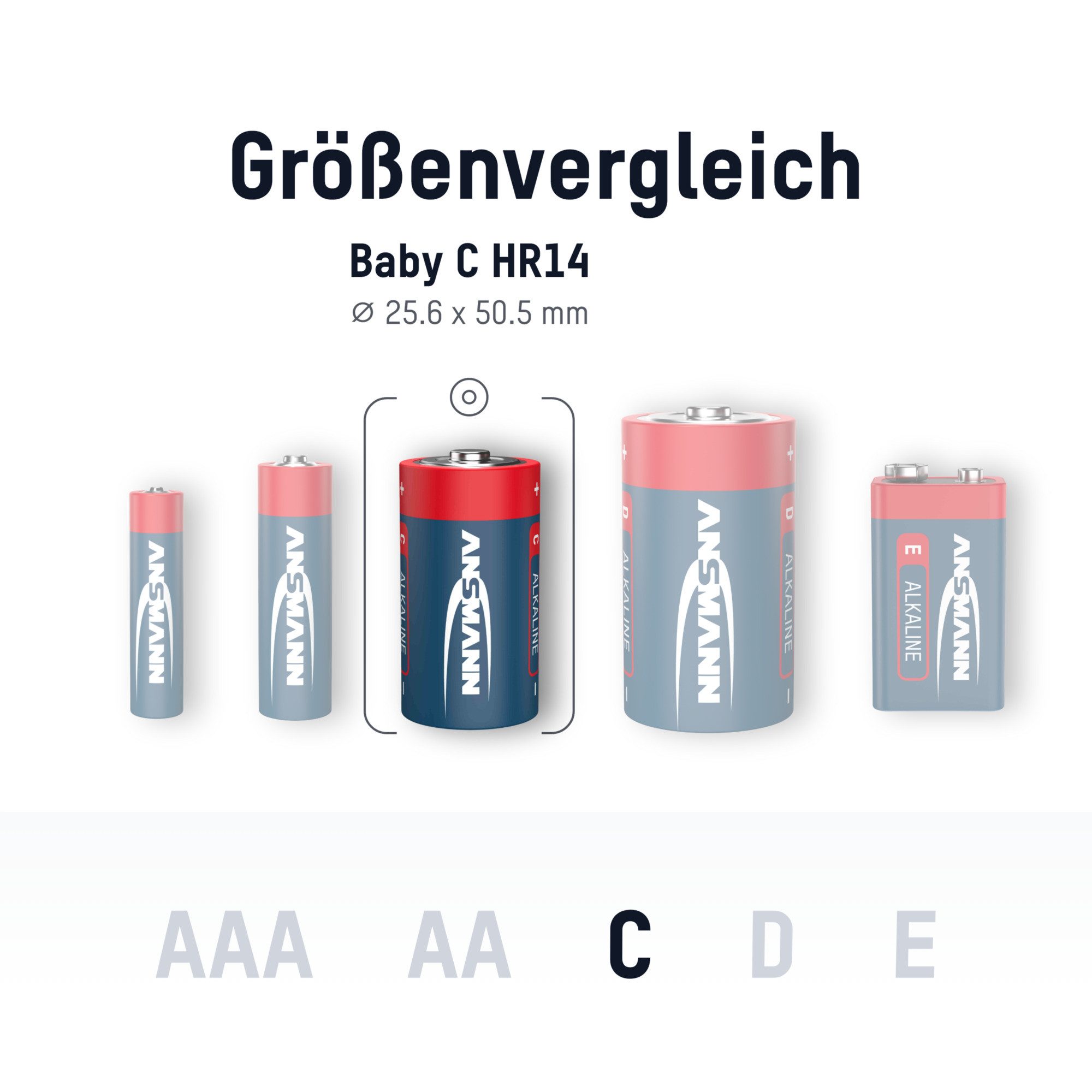 ANSMANN AG 2x Alkaline Batterie Baby C 1,5V – LR14 MN1400 Batterien (2 Stück) Batterie