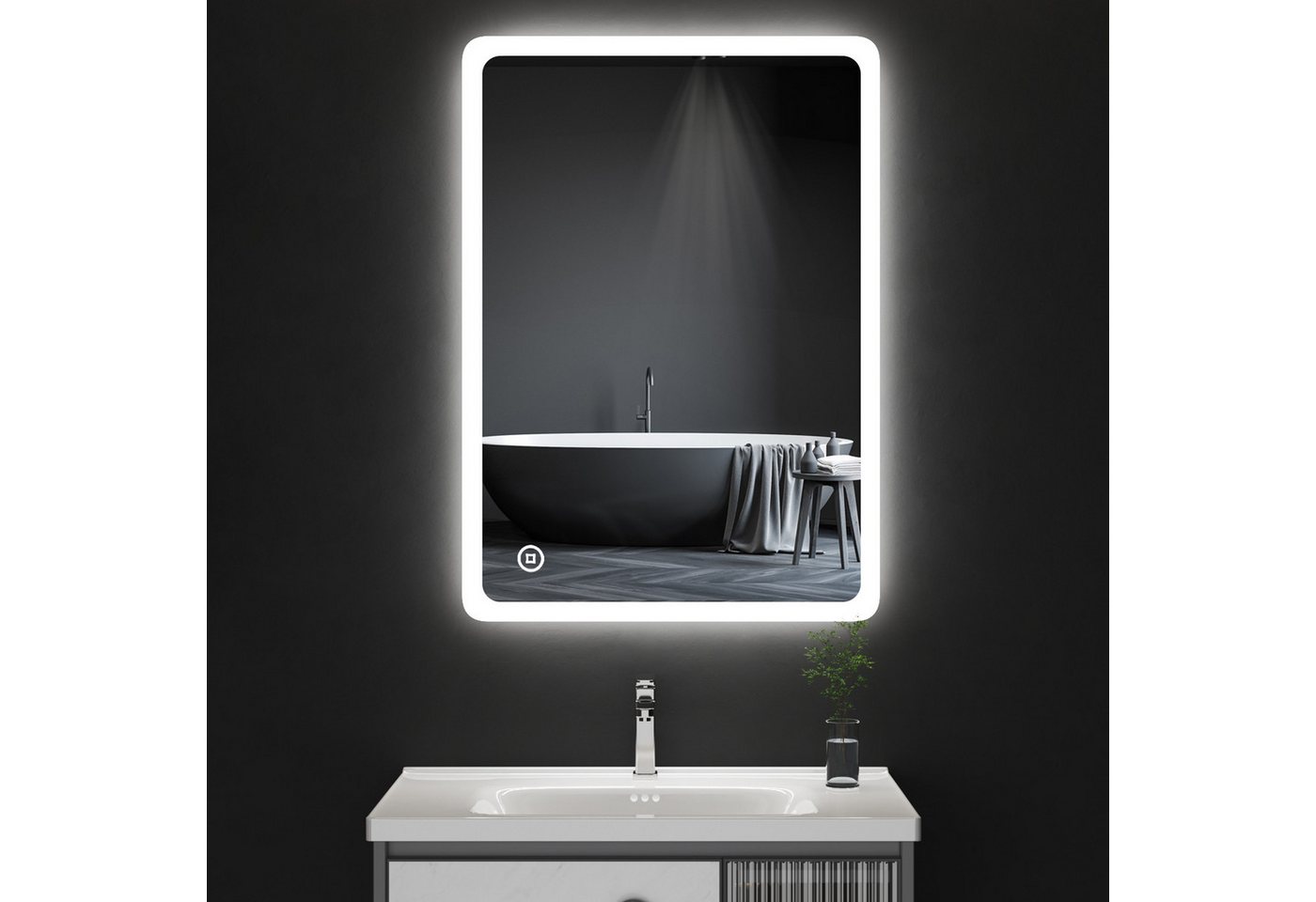 Thumbnail - WDWRITTI Badspiegel 4-In-1 LED Spiegel Bad Kalt/Neutral/Warmweiß Dimmbar (Wandspiegel, Dimmbar, 3Lichtfarben, Speicherfu...