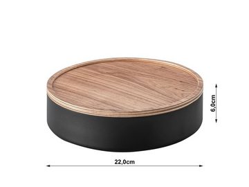 Yamazaki Aufbewahrungsbox "Rin" Aufbewahrungsdose mit Deckel aus Holz 22x6cm, rund, Metallkorpus in schwarz matt