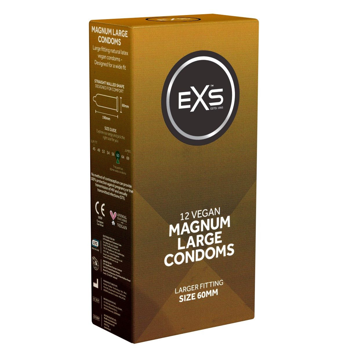 EXS XXL-Kondome Magnum - Large, XXL-Kondome für noch mehr Freiraum Packung mit, 12 St., mega große Kondome, Kondome für den großen Penis, ausreichend Platz mit 60mm Breite