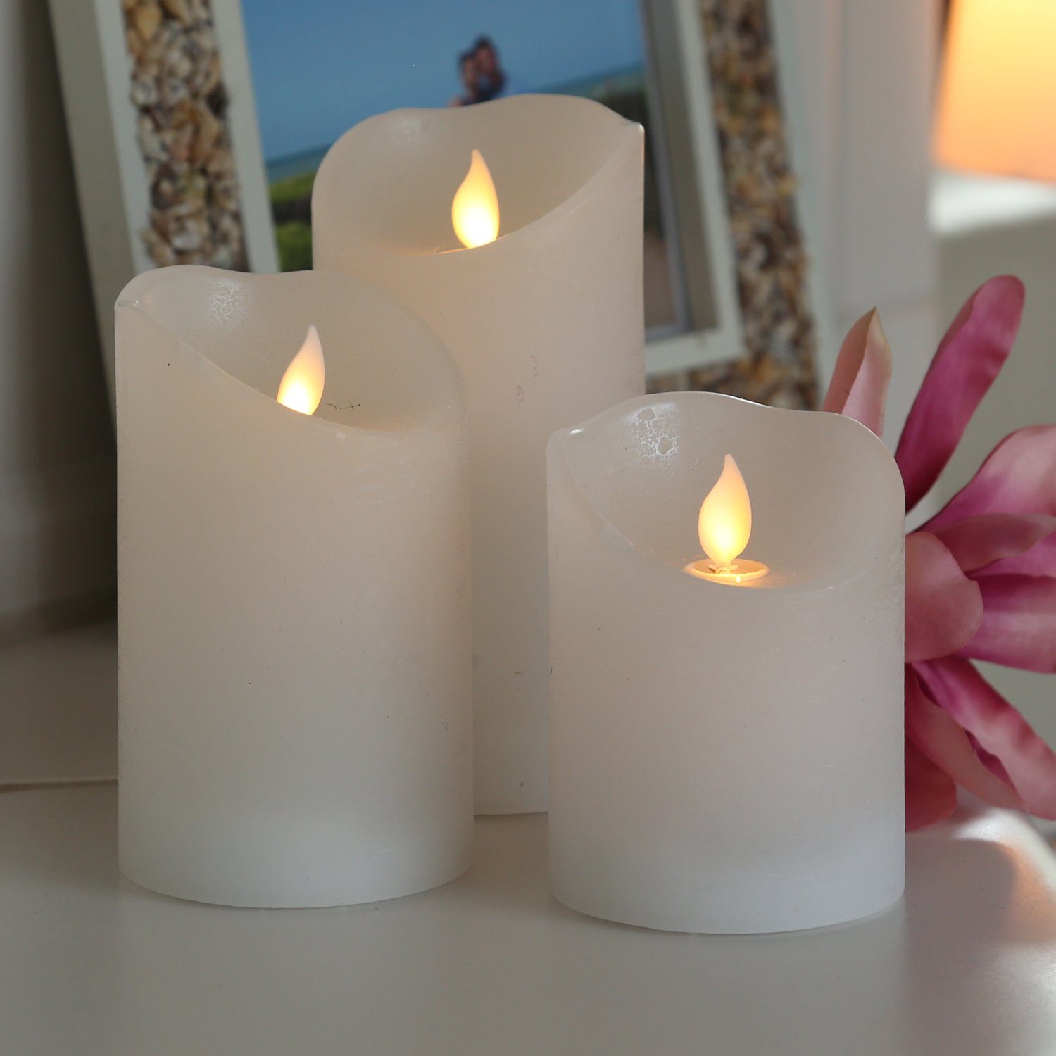 MARELIDA LED-Kerze »LED Kerzenset Echtwachs bewegliche Flamme Fernbedienung  Deko Innen weiß 3er Set« (3-tlg) online kaufen | OTTO