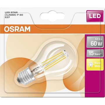 Osram LED-Leuchtmittel Osram LED E27 G45 Filament KLAR 6W = 60W Tropfen 806lm Warmweiß 2700K, E27, Warmweiß