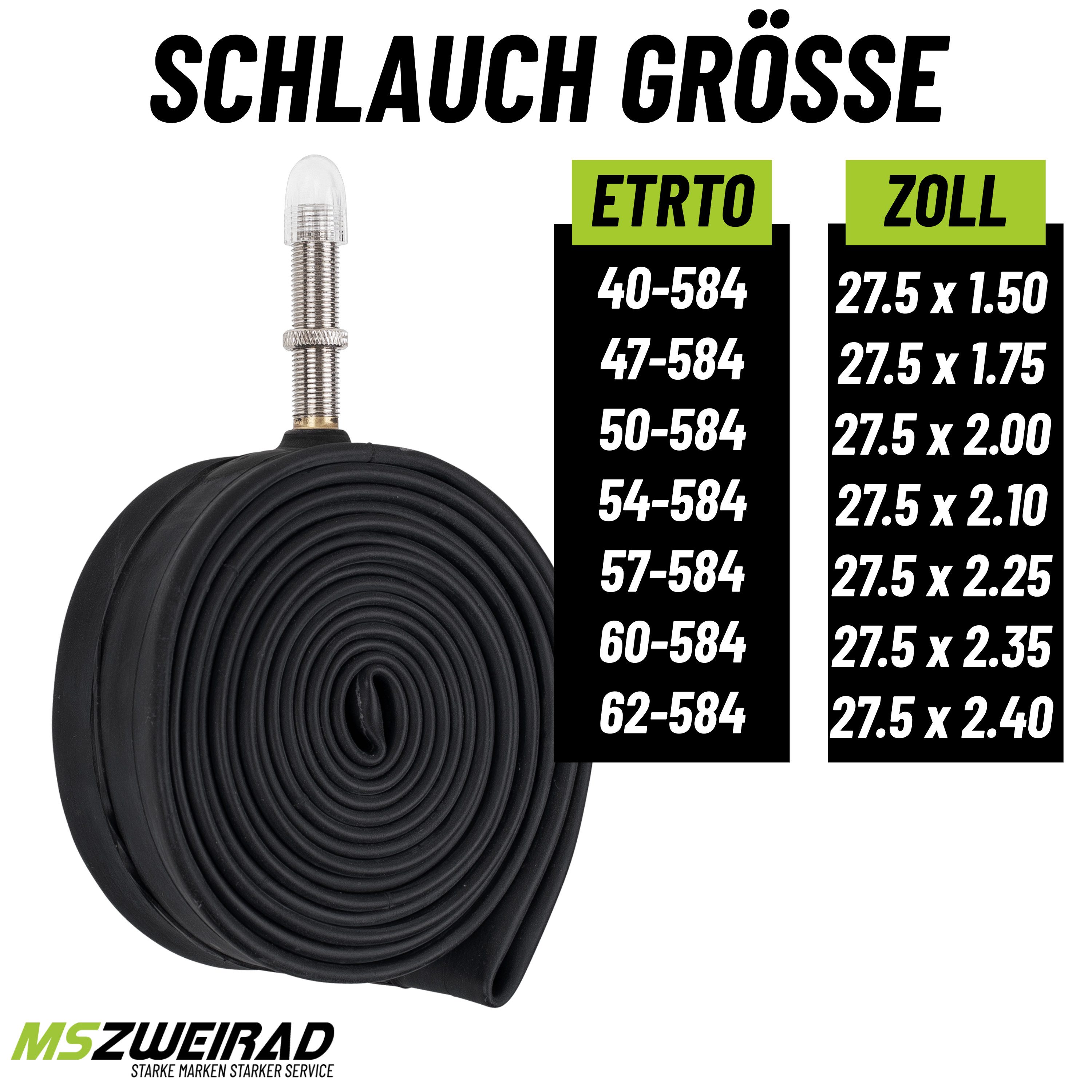 MSZweirad Fahrradschlauch 2x Schwalbe Fahrradschlauch 27,5" AV21 40 mm 40/62-584 + Reifenheber