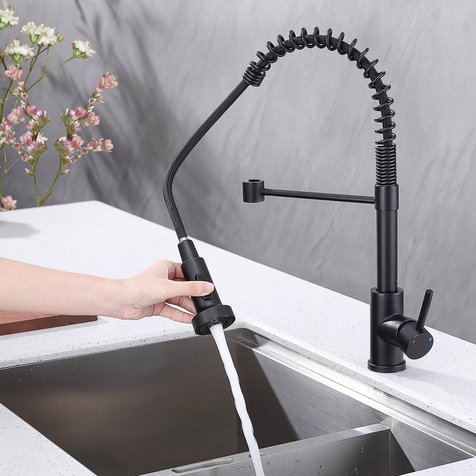 aihom Küchenarmatur Spring Spültischarmatur Sprühfunktionen, Zwei küche,360° Küche brause Bogen Wasserhahn mit ausziehbarer Schwenkbar Hoher