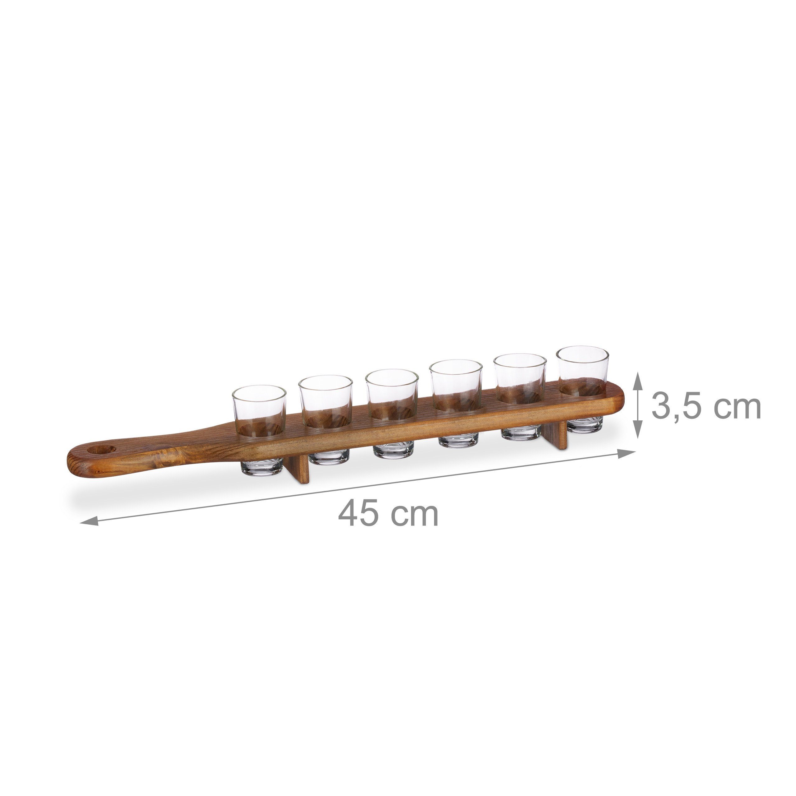 relaxdays Gläser-Set Schnapsbrett Holz mit 6 Gläsern, 7-tlg., Glas – Bild 4 von 5