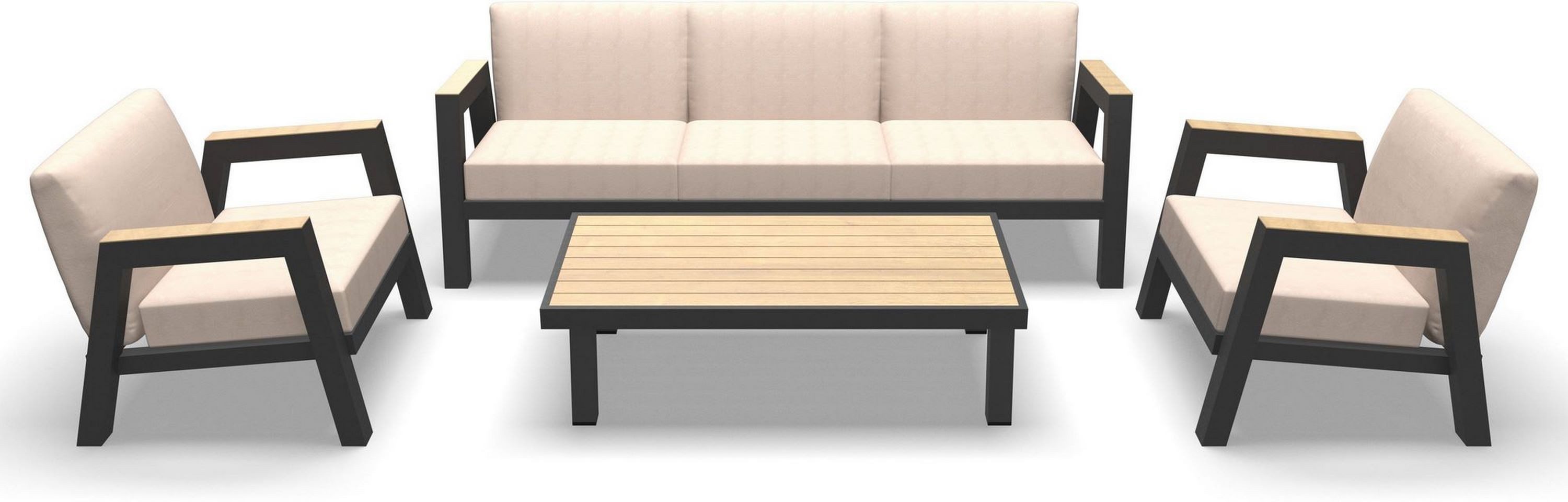 Lesli Living Gartenlounge-Set Lesli Living Lounge-Set "Manu" Anthrazit/Beige/Holzoptik