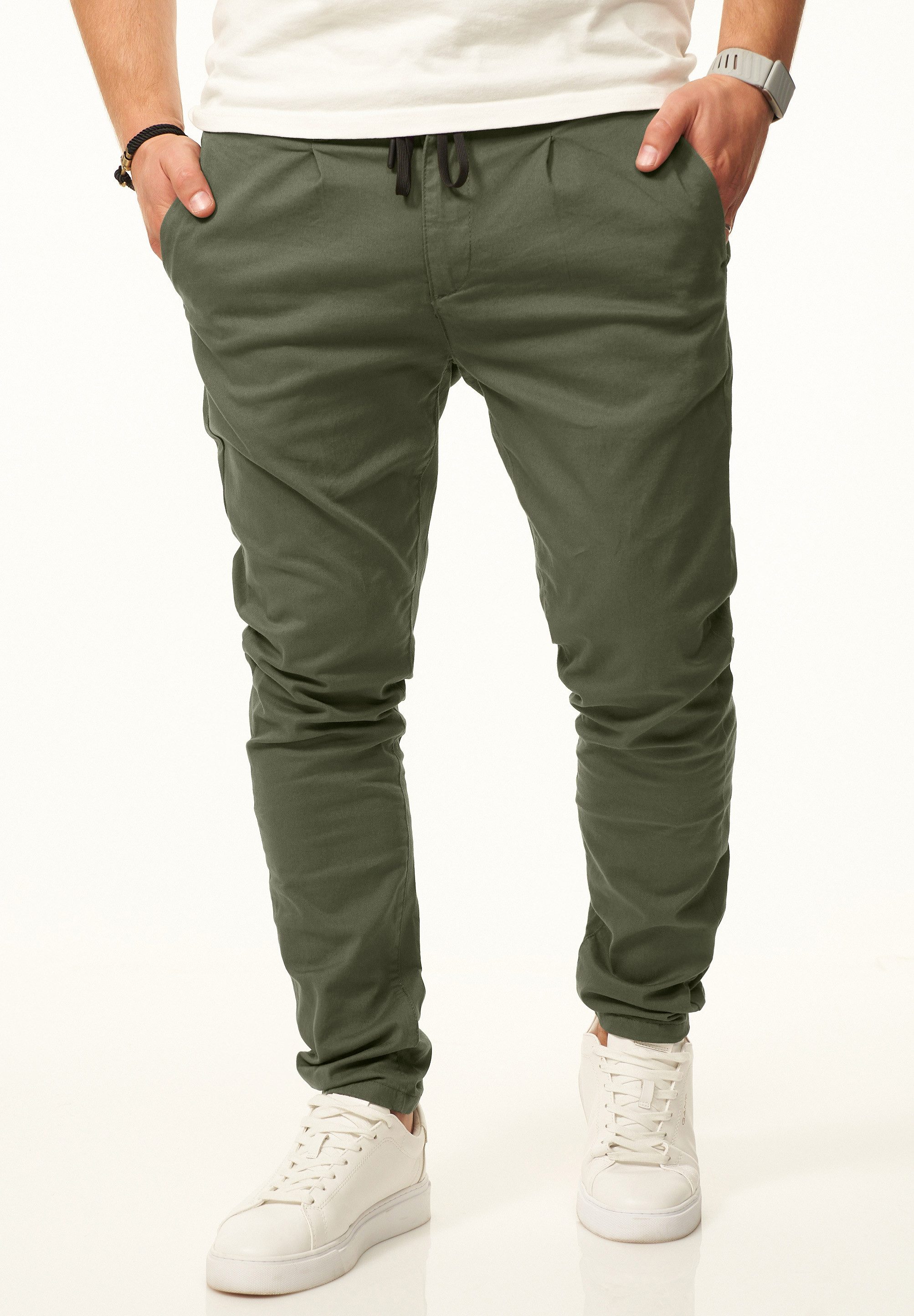 DAILY COTTON Chinohose im CROPPED Slim-Fit Stil als Stoffhose Freizeithose mit Gummibund, Tunnelzug & Gürtelschlaufen