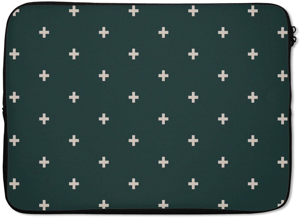 MuchoWow Laptop-Hülle Plus-Muster - Grün - Weiß - Druck 13.3 Zoll, Laptopsleeve, weiches Innenfutter zum Schutz Kratzern, Laptoptasche