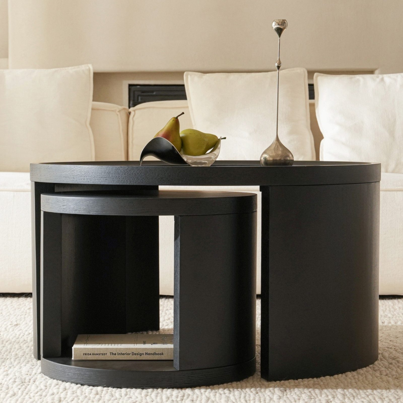 Cagnolier Couchtisch Rund 2er Set aus Holz, Moderner Wohnzimmertisch Ø80+Ø46 cm (2-St), Runder Sofatisch mit Stauraum, Kaffeetisch & Beistelltisch in Natur
