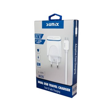 Sunix Sunix 2.1A Schnellladegerät Dual Port 2xUSB + 1.2M Micro-USB Kabel Handy-Netzteile