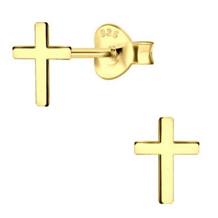 Goldene Hufeisen Paar Ohrstecker Kreuz Ohrstecker aus 925 Sterling Silber Vergoldet 7mm (1 Paar inkl. Etui) anlaufgeschützt