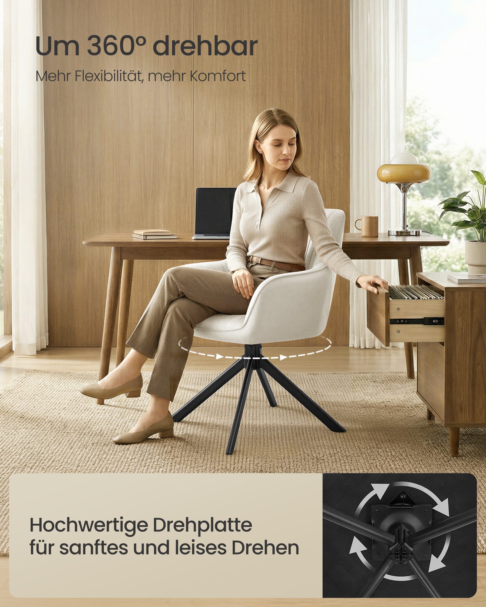 SONGMICS Esszimmerstuhl Esszimmerstuhl 360° drehbar, Küchenstuhl, Sessel drehbar, Samt (6 St), bis 120 kg belastbar, für Esszimmer, Küche, mit Armlehnen, Stahlb – Bild 4 von 5