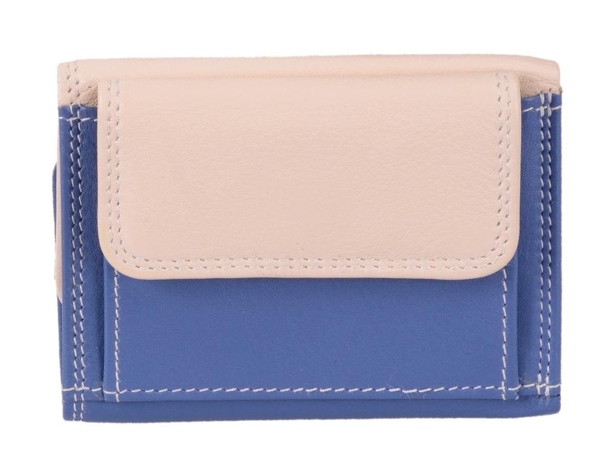 GlücksNugget Mini Geldbörse Minibörse LEMONDO, hellblau-beige-mandarine, echt Leder