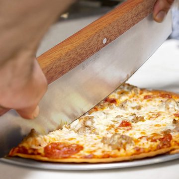 Dimono Pizzamesser Profi Pizzaschneider Wiegemesser Kräuter-Schneider Cutter mit Holz-Griff