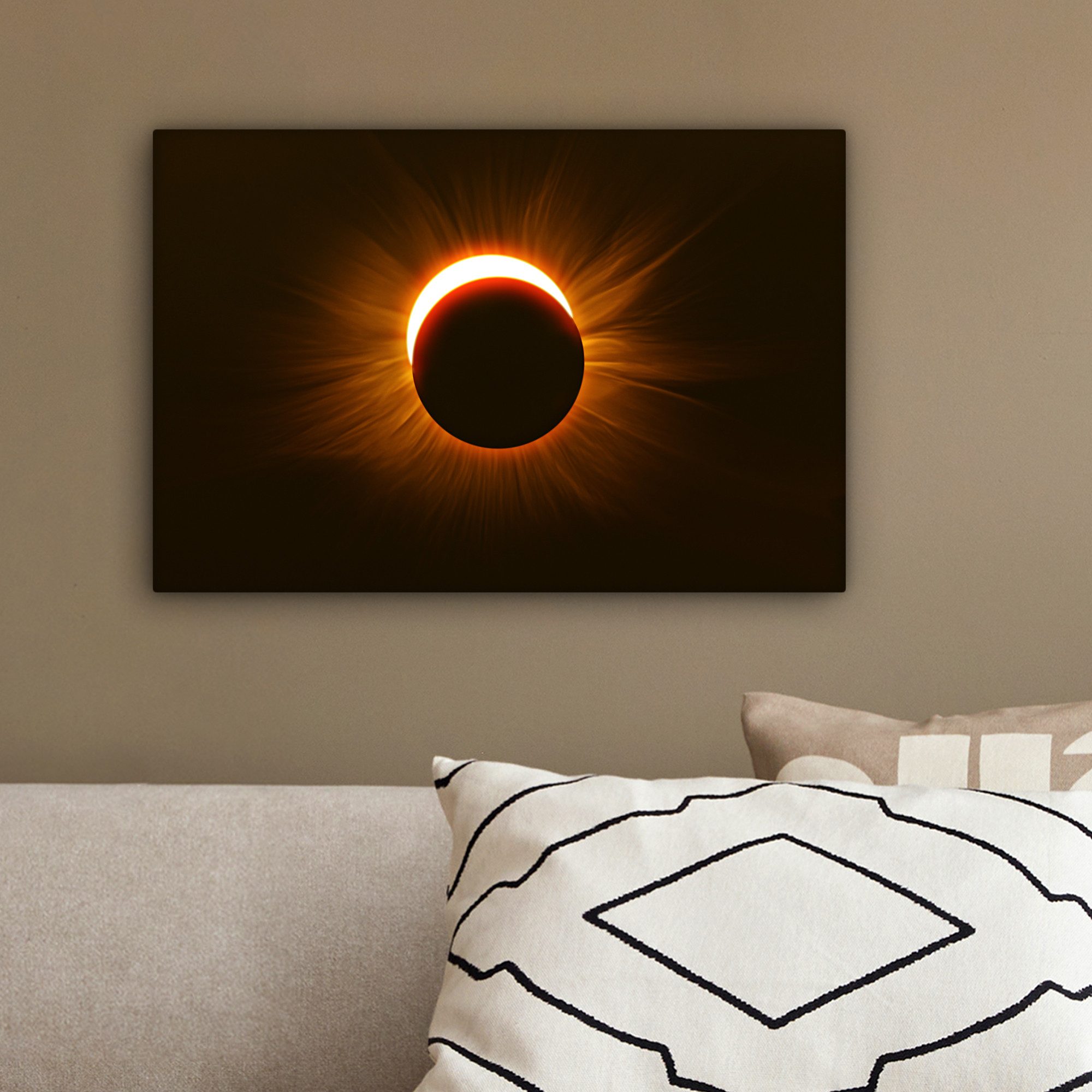 OneMillionCanvasses® Leinwandbild Rote Sonnenfinsternis in der Dunkelheit, Fotodruck (1 St), Leinwand Bilder Klein, Wand Dekoration Aesthetic 30x20 cm – Bild 4 von 5