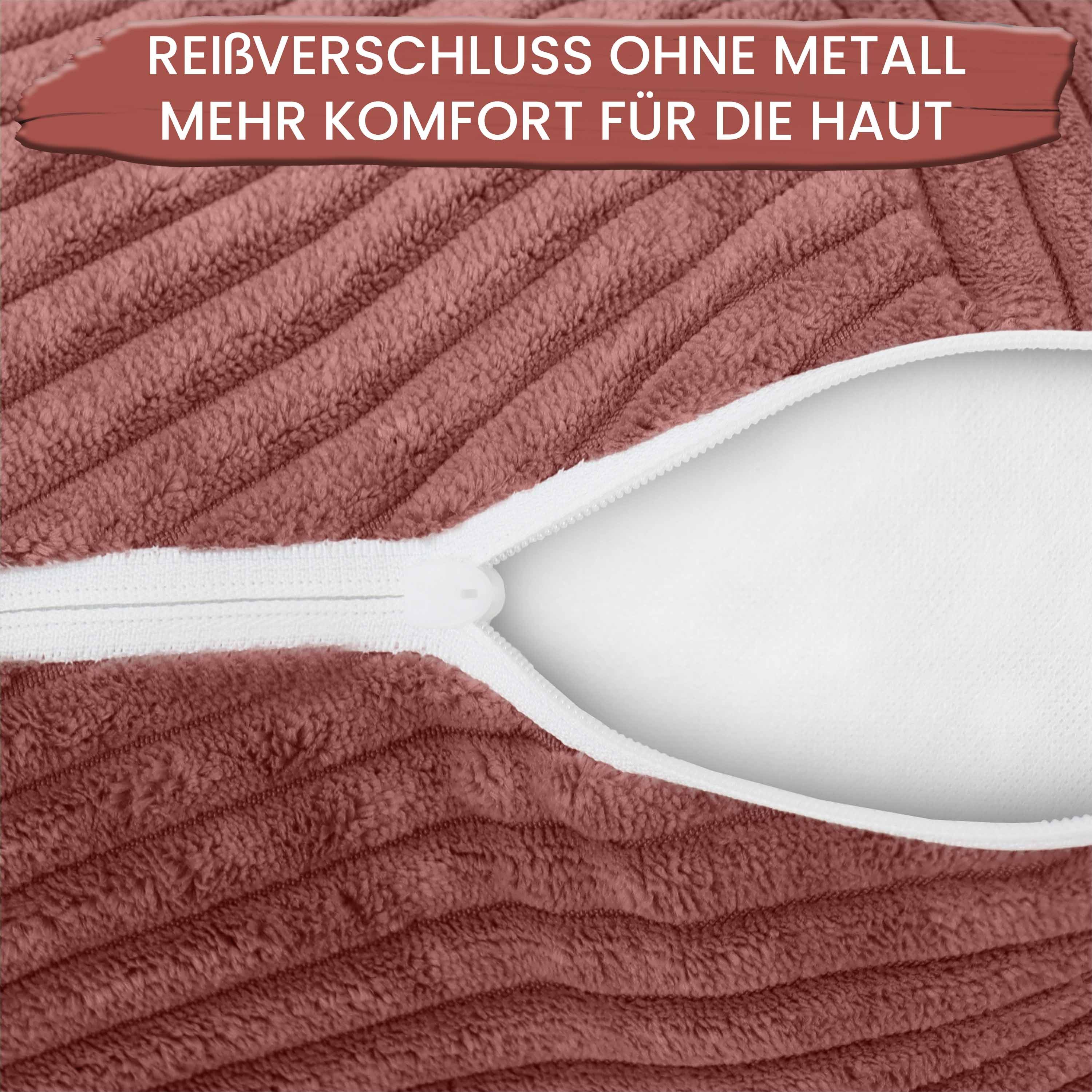 Amilian Dekokissen Sofakissen 40x40 2er Set mit Füllung und Bezug - Cord-Optik, Reißverschluss, formstabil, 2 Stück