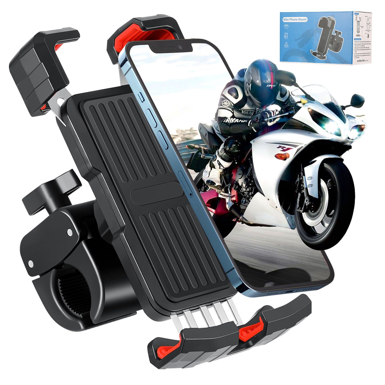 LETGOSPT Universal Fahrrad Motorrad Handyhalterung 360° Drehbar Handy-Halterung, (bis 7,00 Zoll, für Smartphone Smartphone-Halterung)