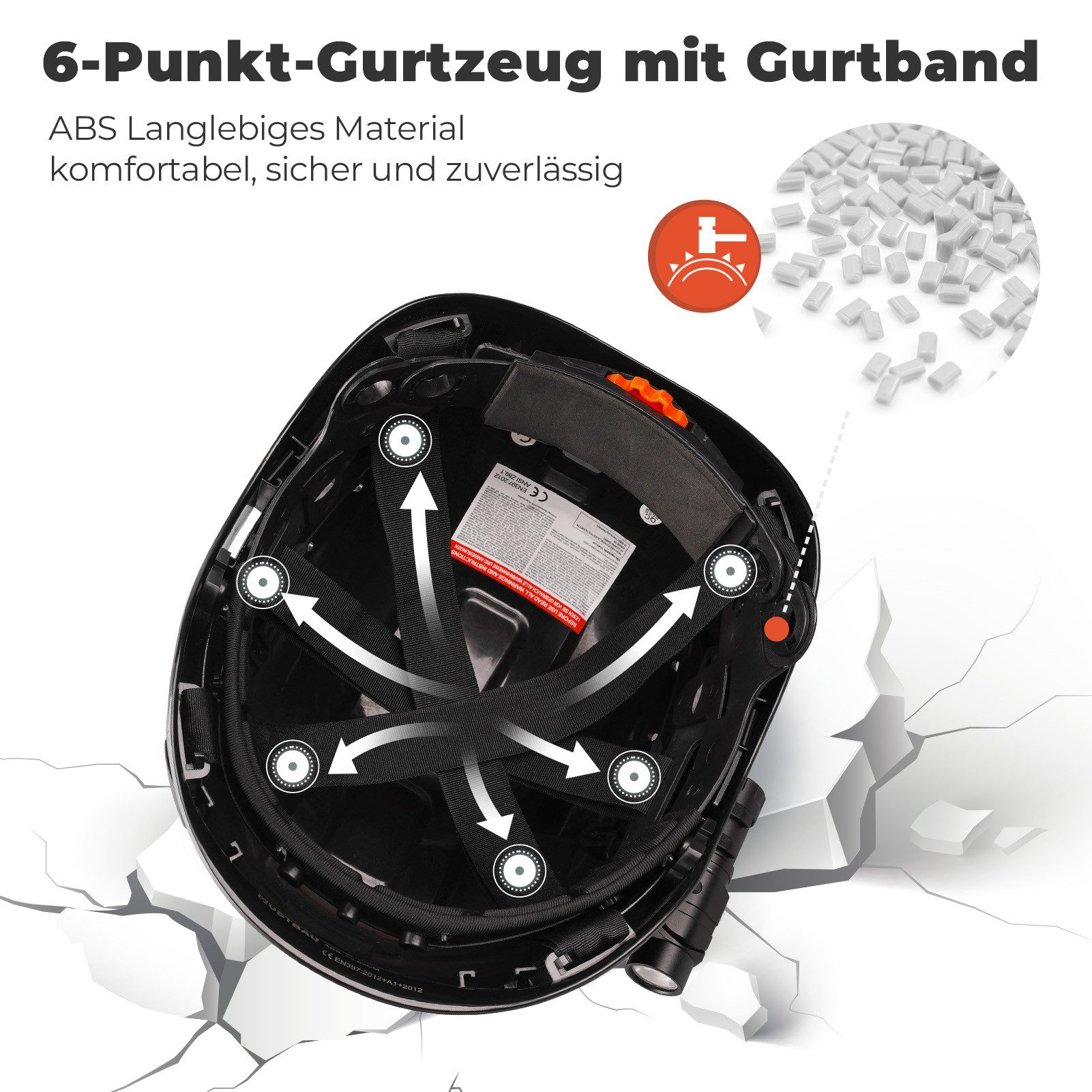Mustbau Schutzhelm Schutzhelm mit Stirnlampe, 53-63 cm, verstellbar, Industrie EN397