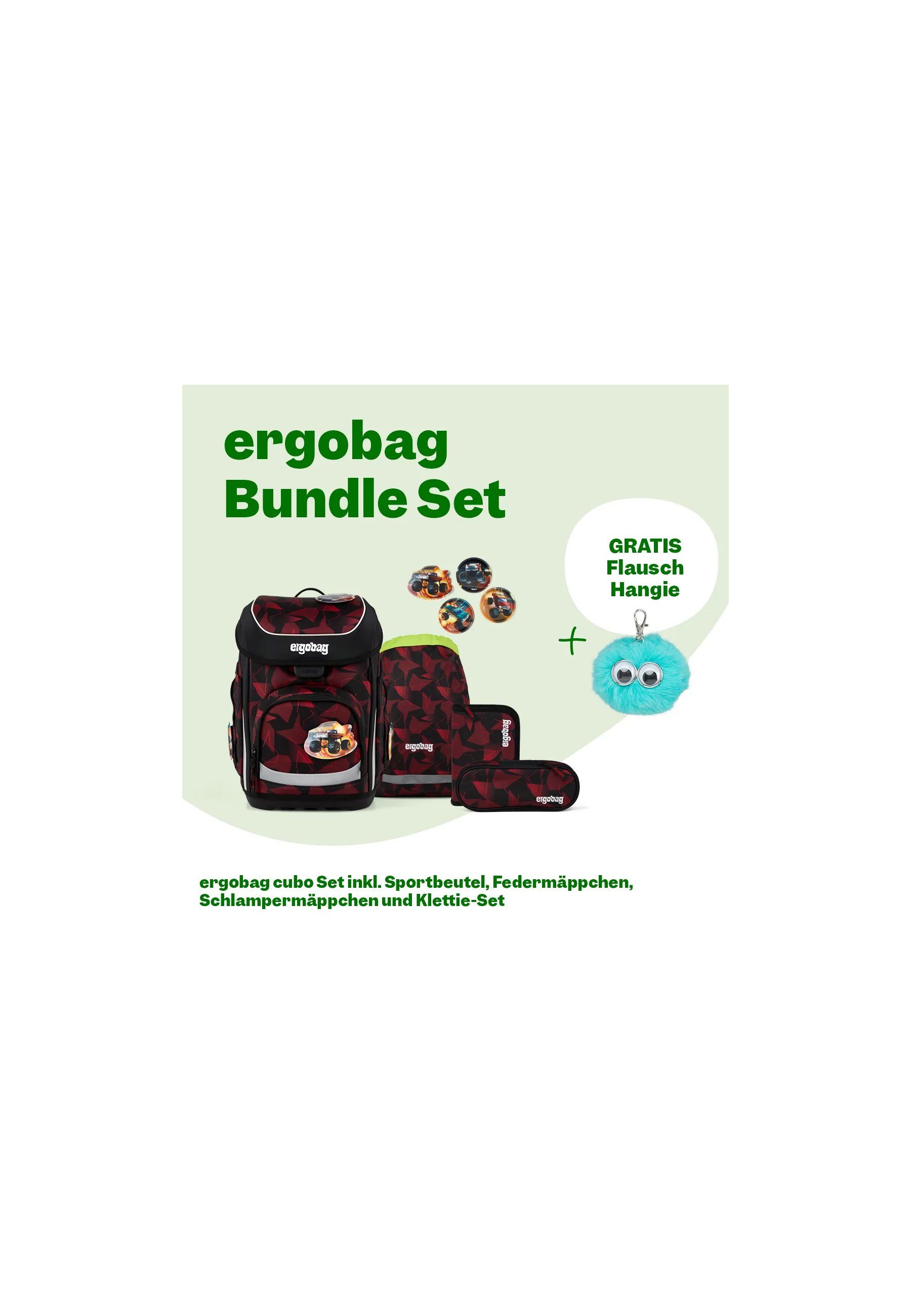 ergobag Schulranzen cubo Bundle Set (6-tlg., 6-teiliges Set), größenverstellbares Rückensystem