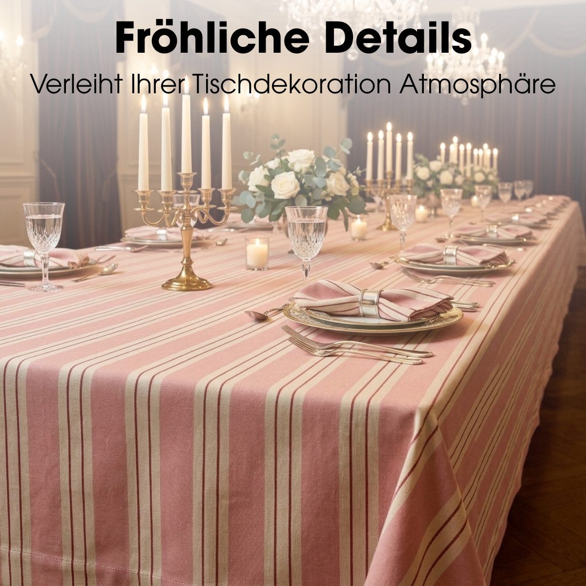 Mica Decorations Tischdecke Mica Decorations Evie Gestreifte Tischdecke - Rosa – Bild 5 von 5