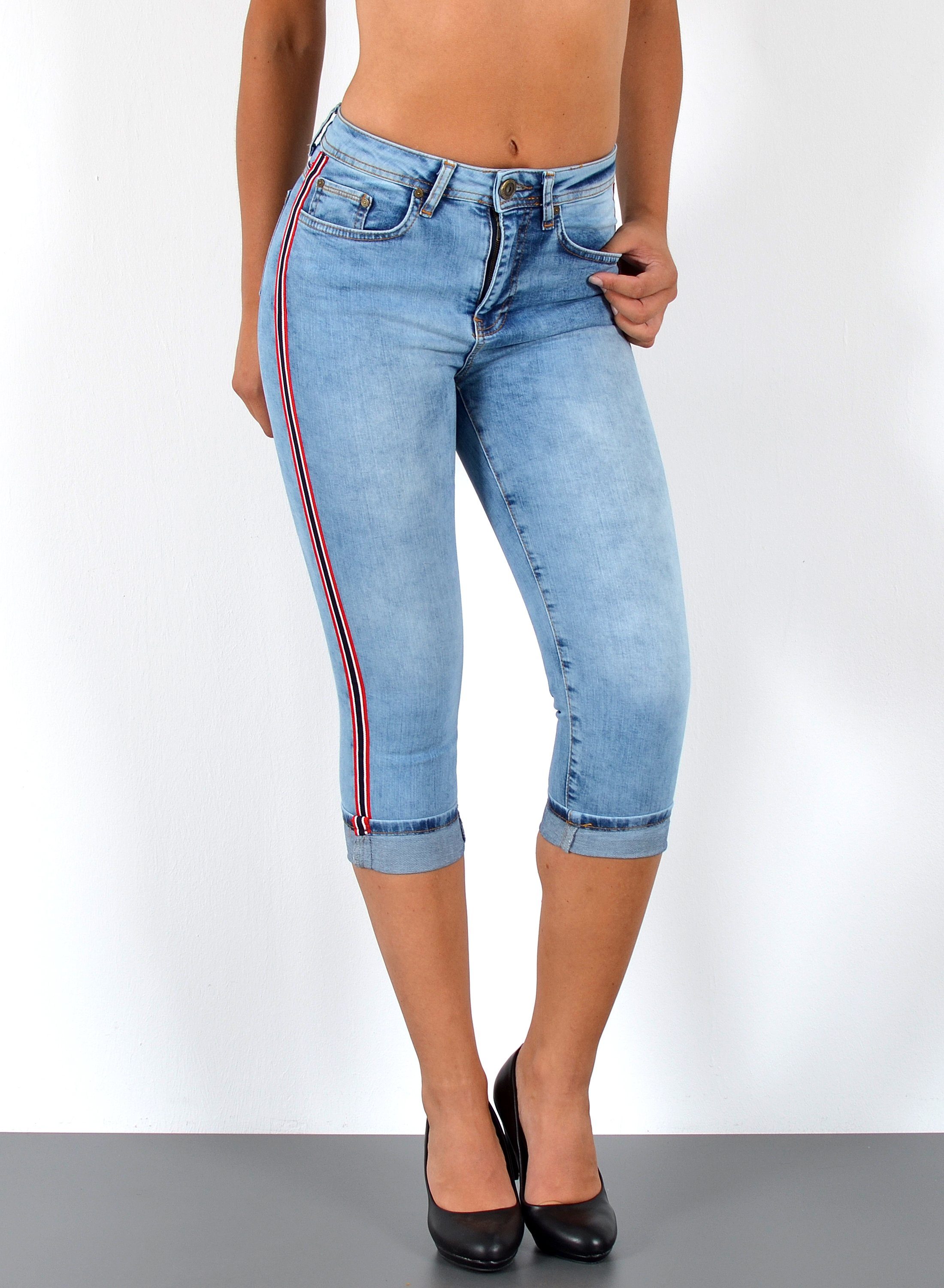 ESRA Caprijeans 3/4 Jeans Hose Capri Jeans mit Seitenstreifen Caprihose Dam günstig online kaufen