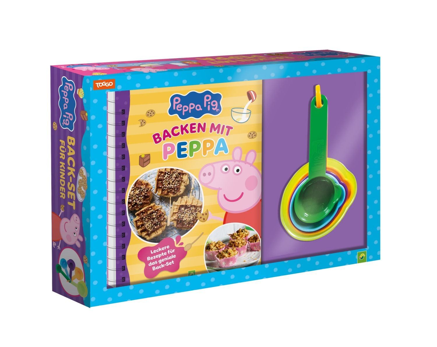 Backen mit Peppa. Peppa Pig / diverse, Back-Set für Kinder mit Rezeptbuch und 5 Messbechern. Für Kinder ab 3 Jahren