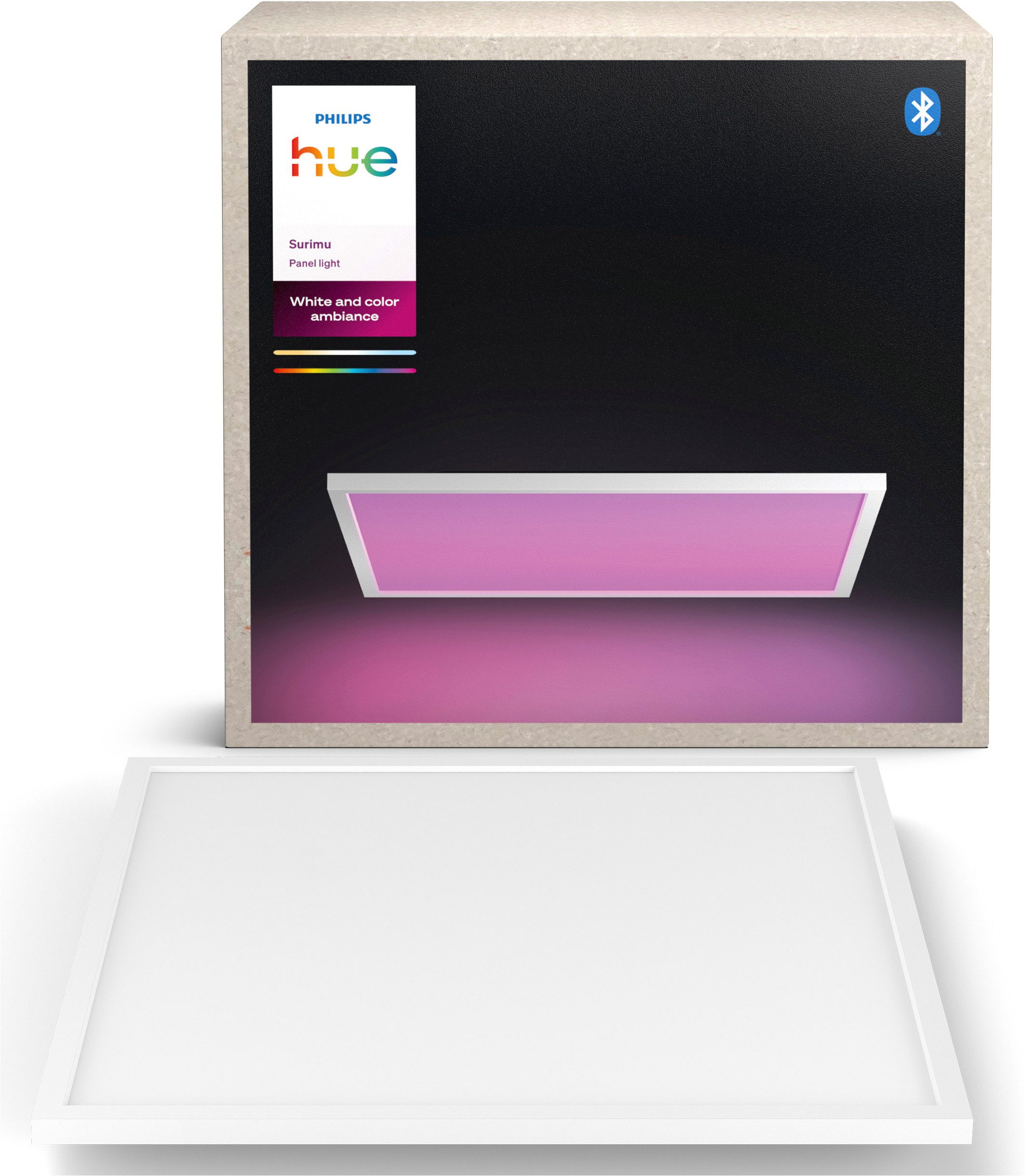 Philips Hue LED Panel White & Color Ambiance Surimu, 60x60cm, Abschaltautomatik, Bluetooth, CCT - über Fernbedienung, Dimmfunktion, Einschlafhilfe, Farbsteuerung, Farbwechsel, Memory, nach Trennung vom Netz, Nachtlichtfunktion, RGB, Smart Home, Timerfunktion, Weckerfunktion, dimmbar über Fernbedienung, mehrere Helligkeitsstufen, LED fest integriert, Farbwechsler, RGB, warmweiß - kaltweiß, Steuerbar per App und Stimme, Smart Home fähig, Farbfähig und Weißtöne