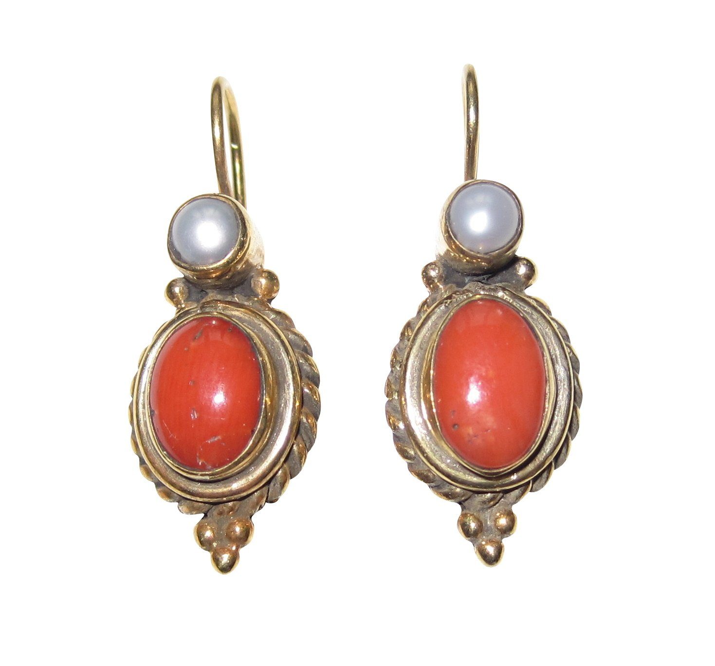 Mugello Paar Серьги Medici Koralle Süßwasserperle stilvoller Antik-Look nostalgisch, Handarbeit aus kleiner florentinischen Manufaktur, Vintageschmuck