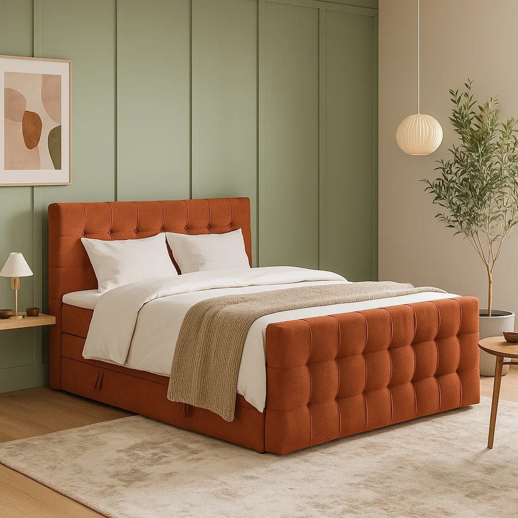 AN FURNITURE STORE Boxspringbett ROYAL mit Bettkasten, Topper, gepolstertes Kopfteil, Bonellmatratze, 120x200 Bett + Topper, Boxbett, 2 Bettkasten