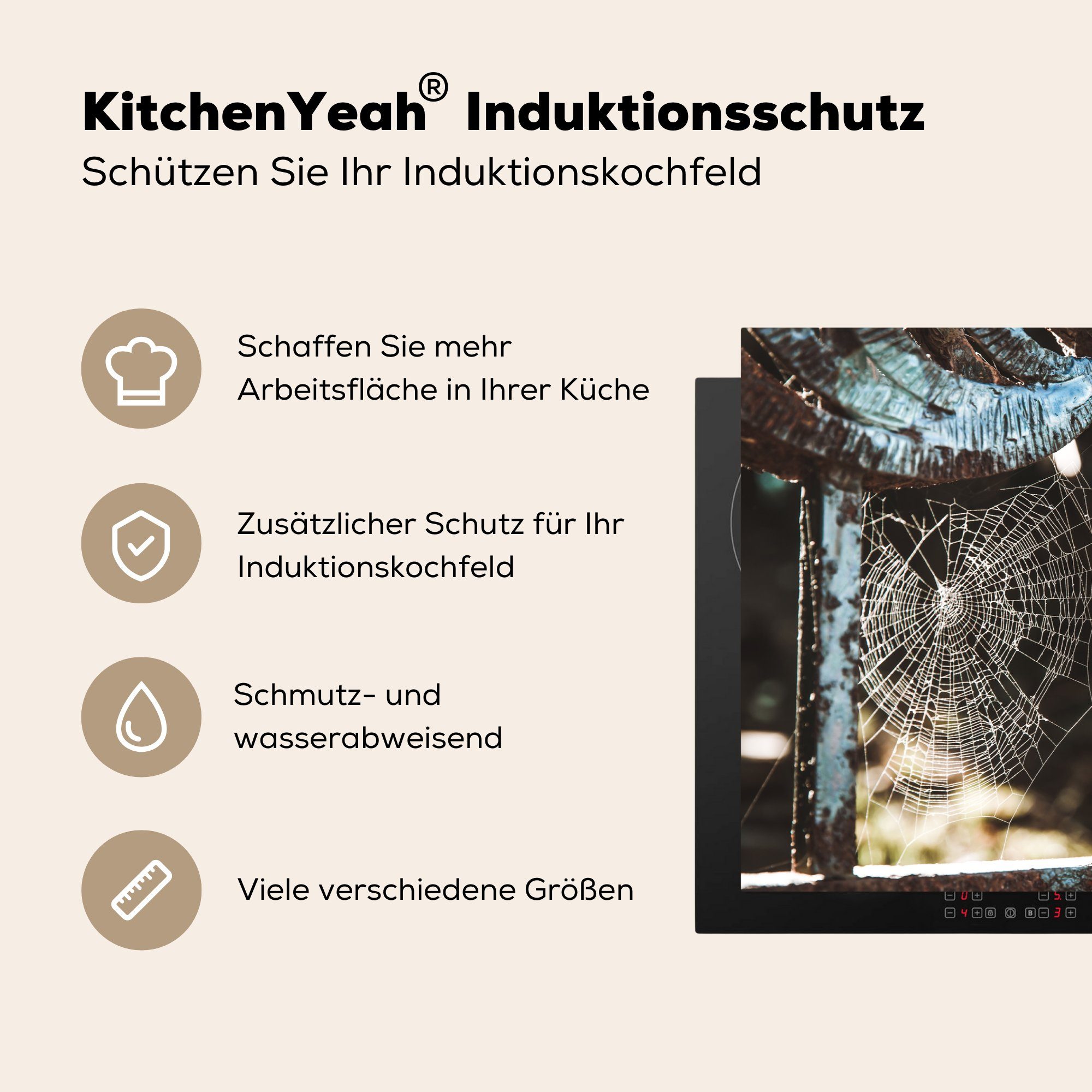 MuchoWow Herdblende-/Abdeckplatte Spinnweben zwischen Schutz tlg), küche, die Vinyl, für Metalltoren, (1 cm, Induktionskochfeld Ceranfeldabdeckung 81x52