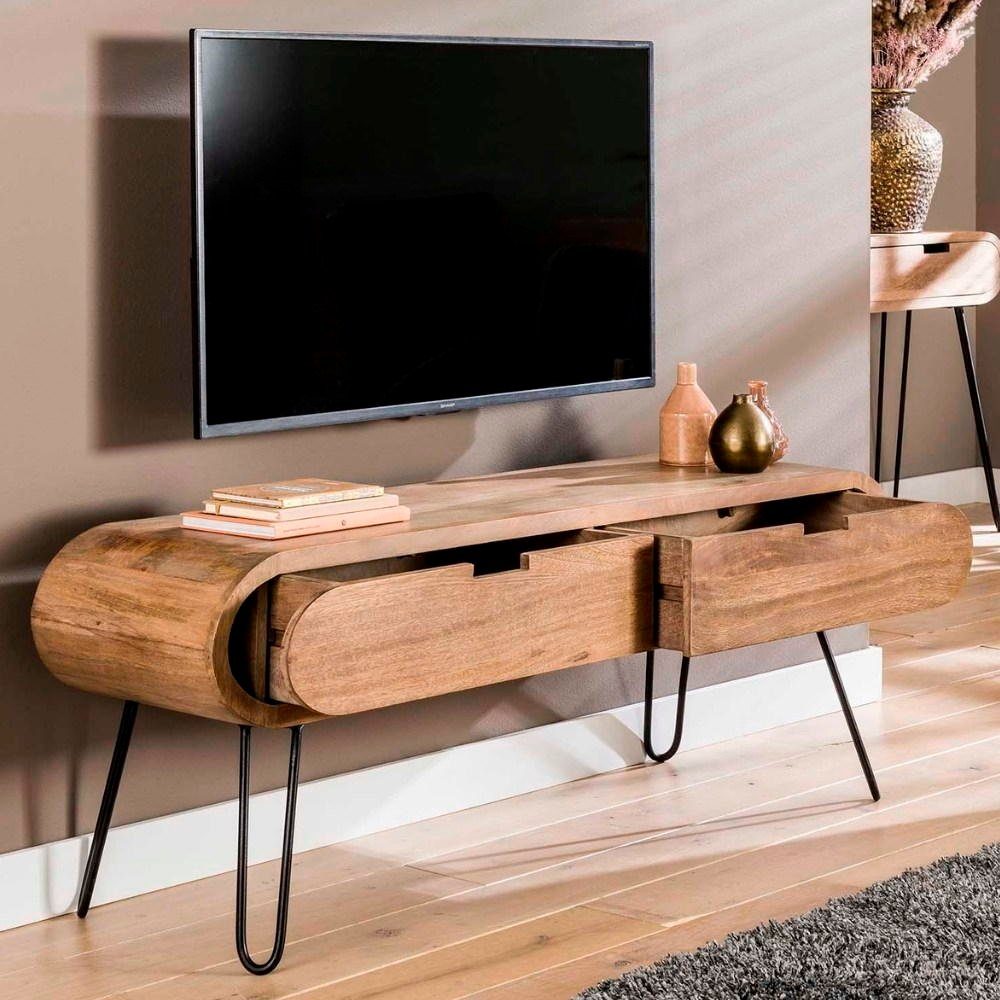 RINGO-Living Sideboard Massivholz TV-Lowboard Sanoe mit 2 Schubladen in  Natur-hell und Schwar, Möbel