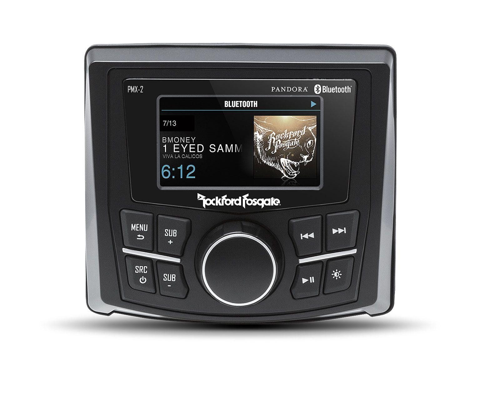 Rockford Fosgate PMX-2 Kompakter Digital Media Receiver 6,8cm Display Autoradio (Marin/Wasserdicht, AM/FM Radio, Animiertes Display)