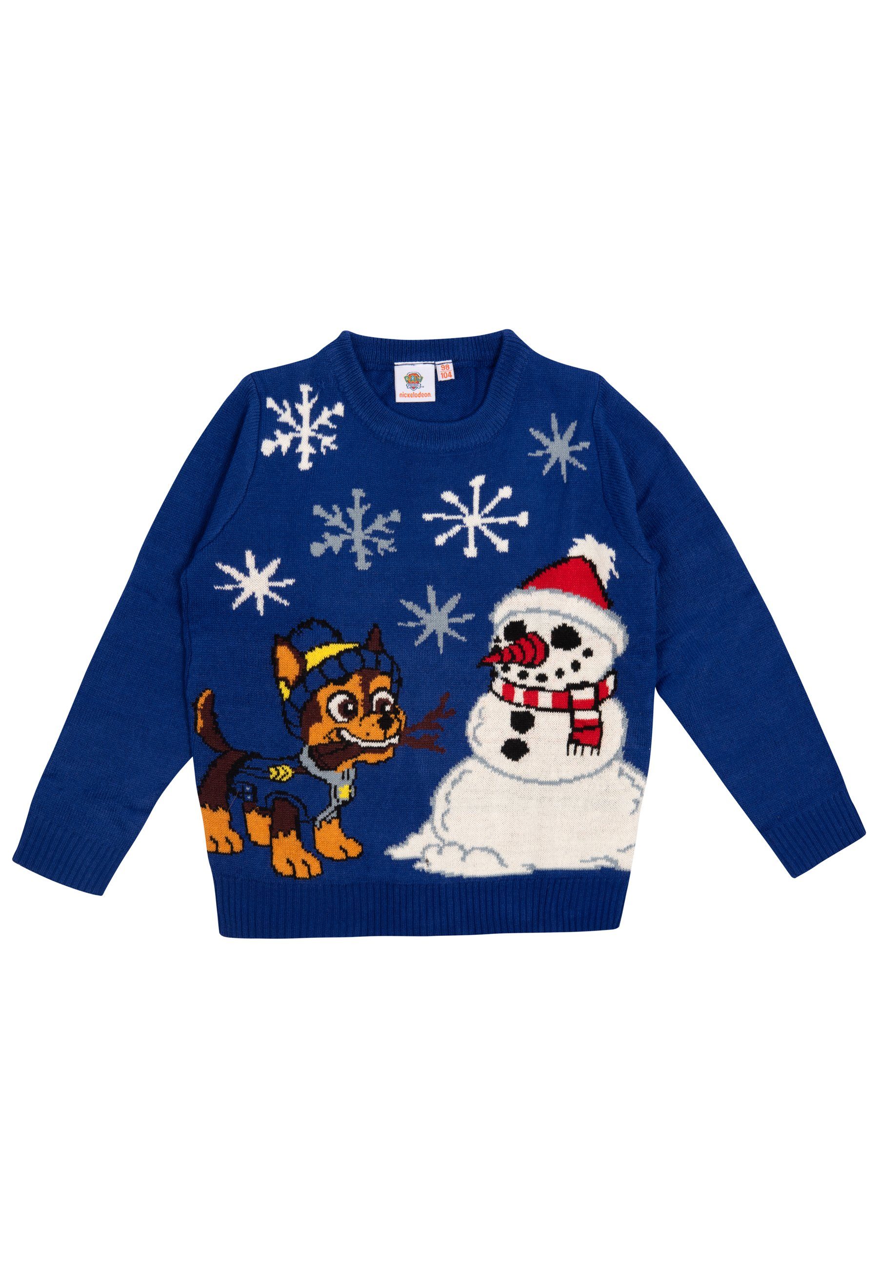 United Labels® Weihnachtspullover Paw Patrol - Chase & Schneemann mit Mütze - Ugly Sweater Winterpulli