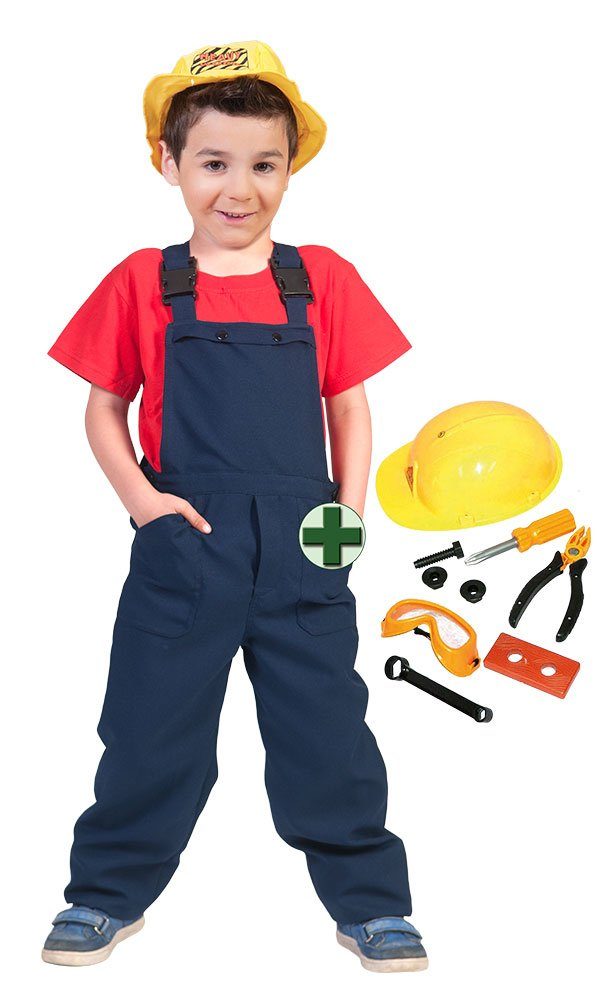Kostüm Bauarbeiter Kinder blau mit Zubehör Set