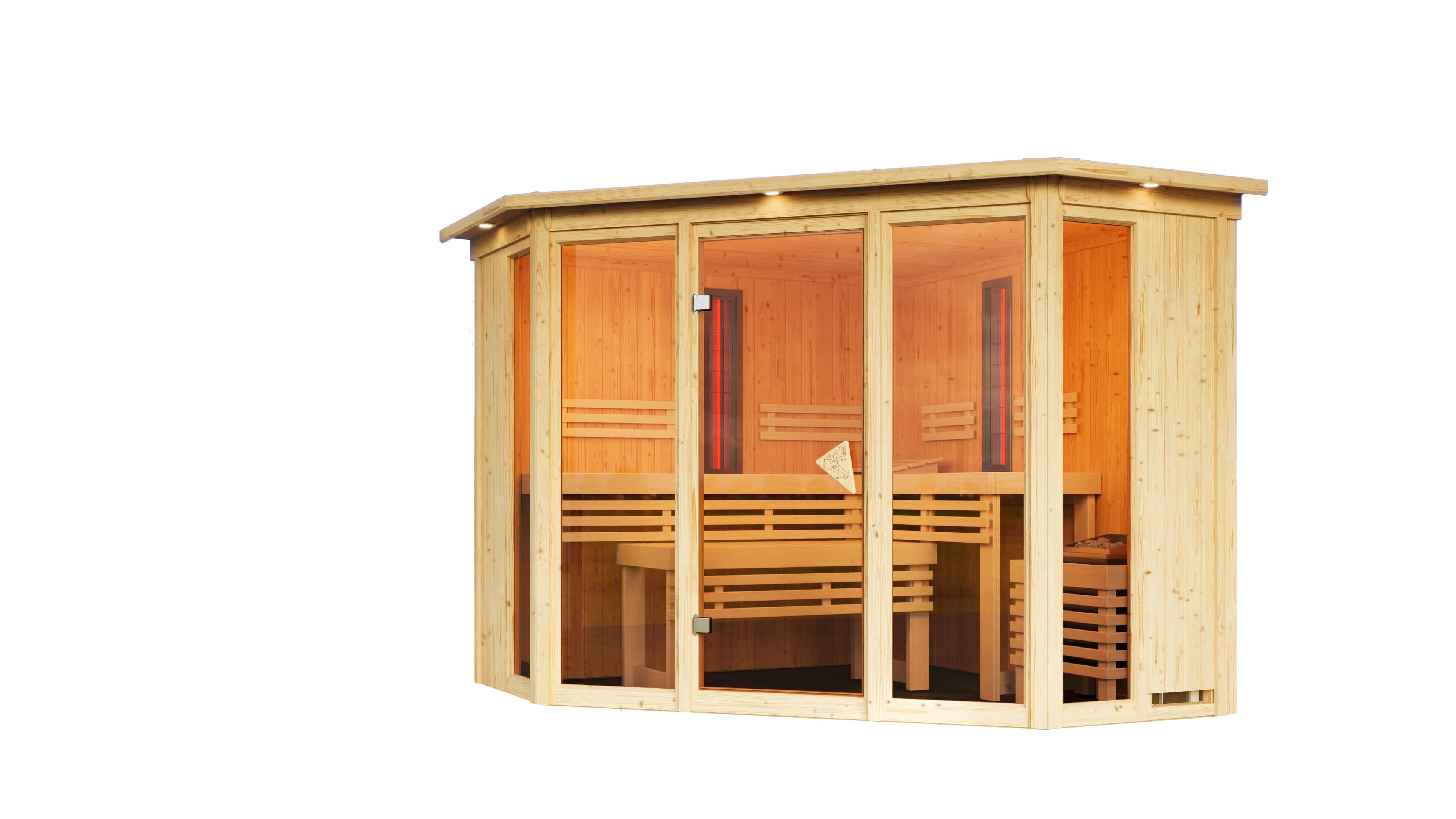 Karibu Sauna Innensauna Isra inkl. Saunaofen 9kW integr. Steuerung, nordisches Fichtenholz, Made in Germany