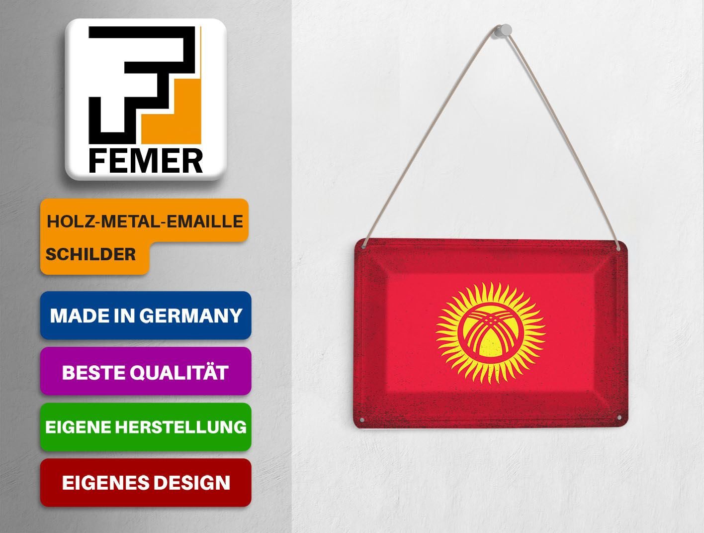 Femer GmbH Postkarte Flagge Kirgisistan 14x10 cm Kyrgyzstan Vintage, unfrankiert